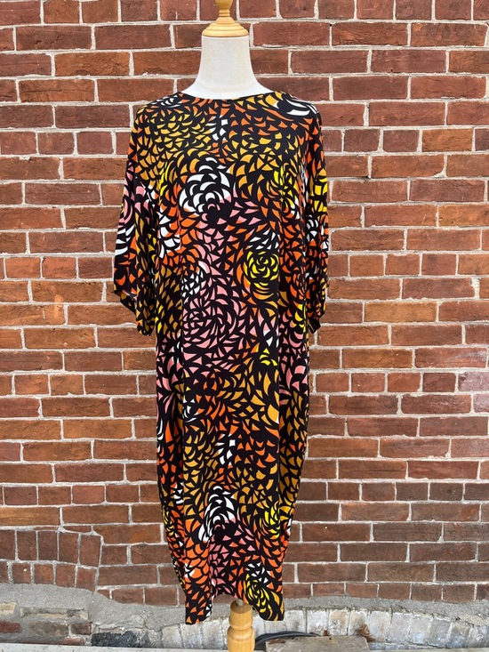 Marimekko Dresses & Skirts - Marimekko Black Dress with Orange and Pink Abstract Print